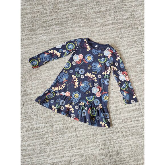 Tea Collection Other - Tea Girls Long Sleeve Floral Print Ruffle Long Sleeve Dress blue size 5